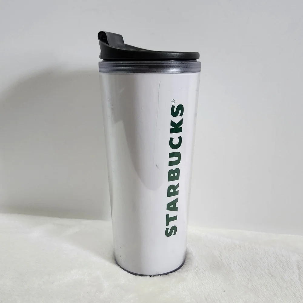 Starbucks Plastic Clear White Green Logo Travel Tumbler Mug 16 Oz